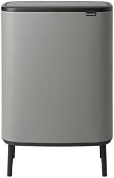 A front-facing view of the Brabantia Bo Touch Bin Hi in Mineral Concrete Grey showing its elegant legs and sleek 60L silhouette.