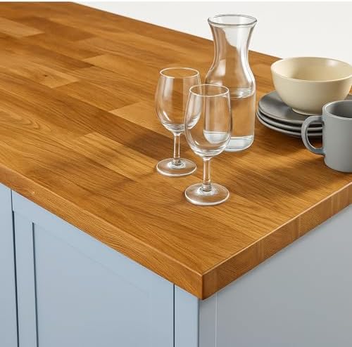 Close-up of the natural grain and 40mm staves of a solid A-grade oak kitchen worktop