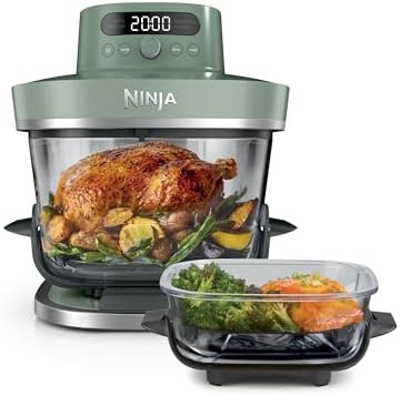 Alt Text for image 1: Ninja CRISPi PRO XL Glass Air Fryer showcasing its elegant Moss Green design