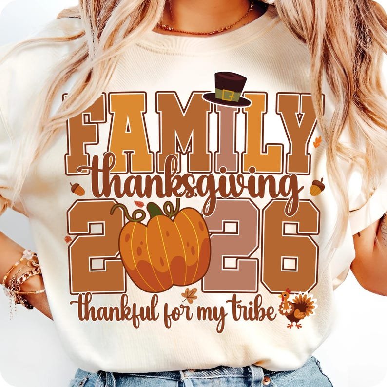 Family Thanksgiving 2026 PNG: Thankful Tribe Fall Pumpkin Design (Digital Download)