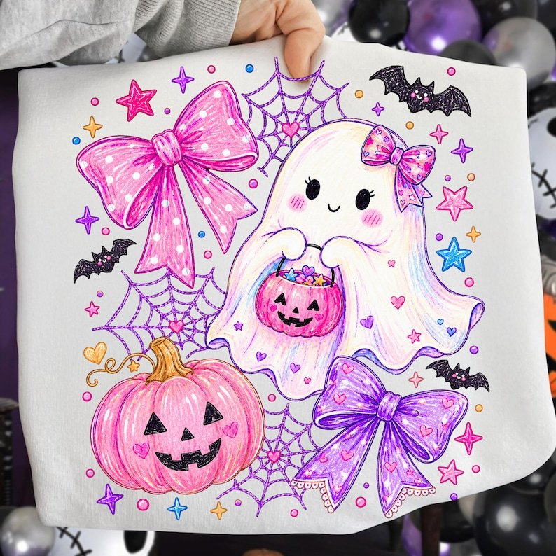 Preppy Coquette Ghost PNG, Pink Halloween Sublimation Design (Digital Download)