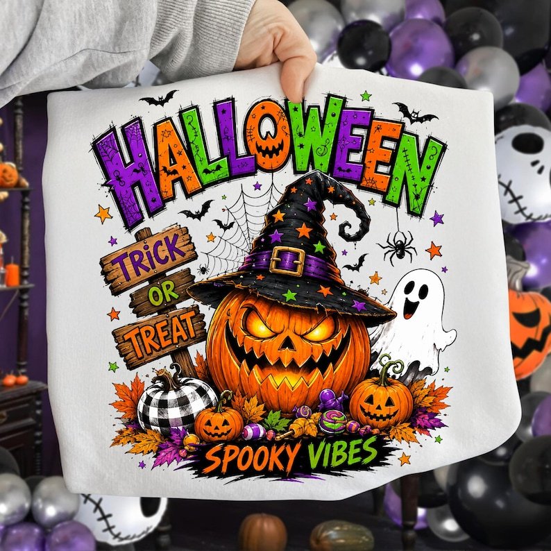 Halloween Trick or Treat Pumpkin PNG Sublimation Design (Digital Download)