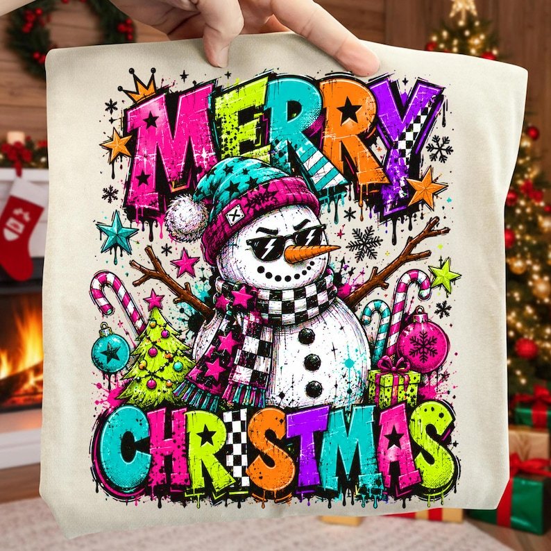 Graffiti Retro Snowman Christmas Shirt Design, Vibrant Winter Holiday Graphic (Digital Download)