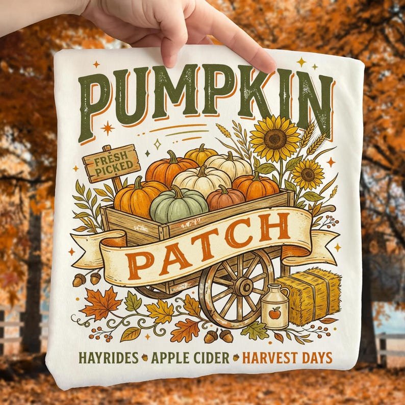 Vintage Pumpkin Patch Wagon PNG, Rustic Fall Harvest Graphic (Digital Download)