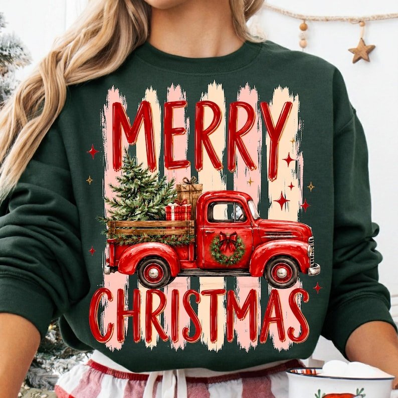 Red Christmas Truck PNG: Vintage Tree Farm Sublimation Graphic (Digital Download)