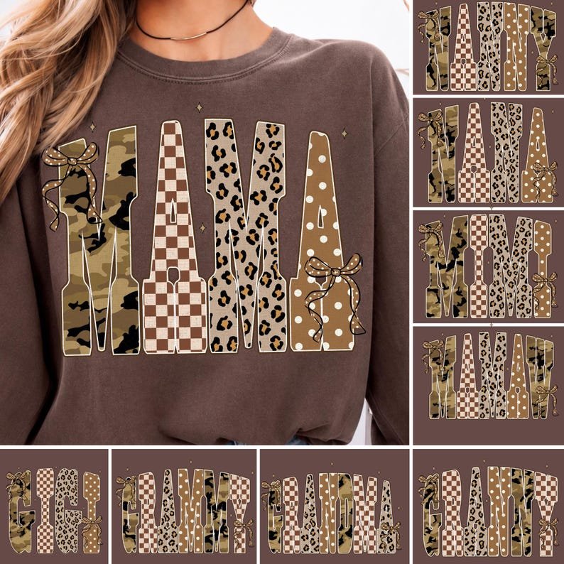 Fall Family PNG Bundle, Mama Nana Gigi Designs, Camo Leopard Print (Digital Download)