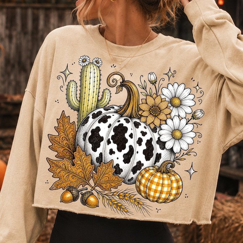 Cow Print Pumpkin PNG, Western Fall Sublimation Design (Digital Download)