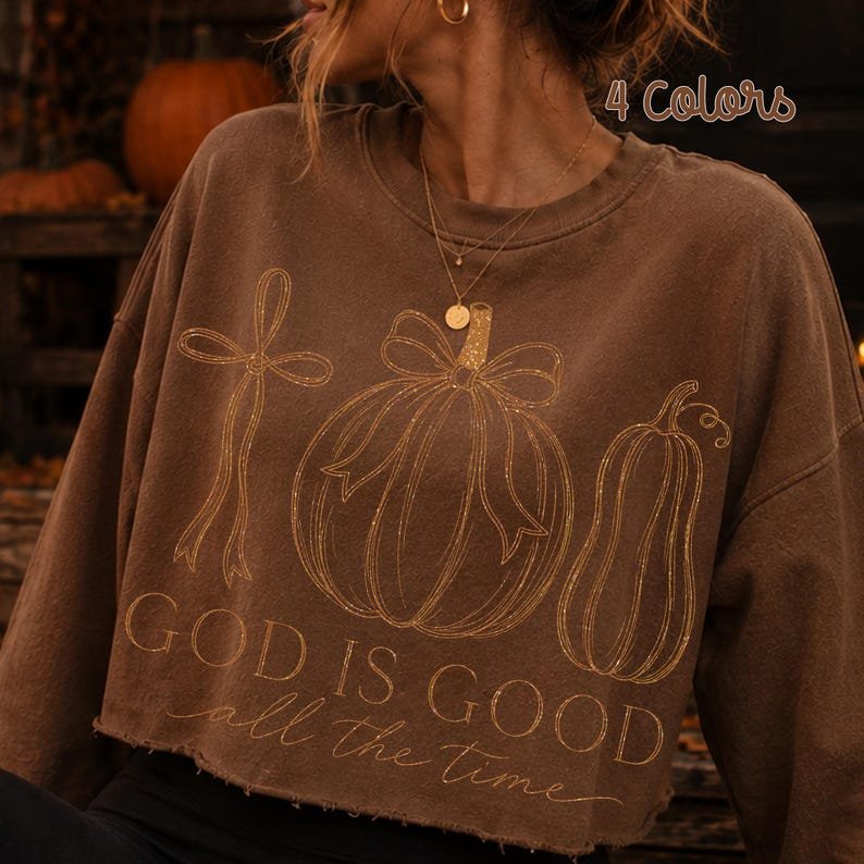 God Is Good All the Time Pumpkin Bow PNG, Christian Fall Sublimation (4 Colors)