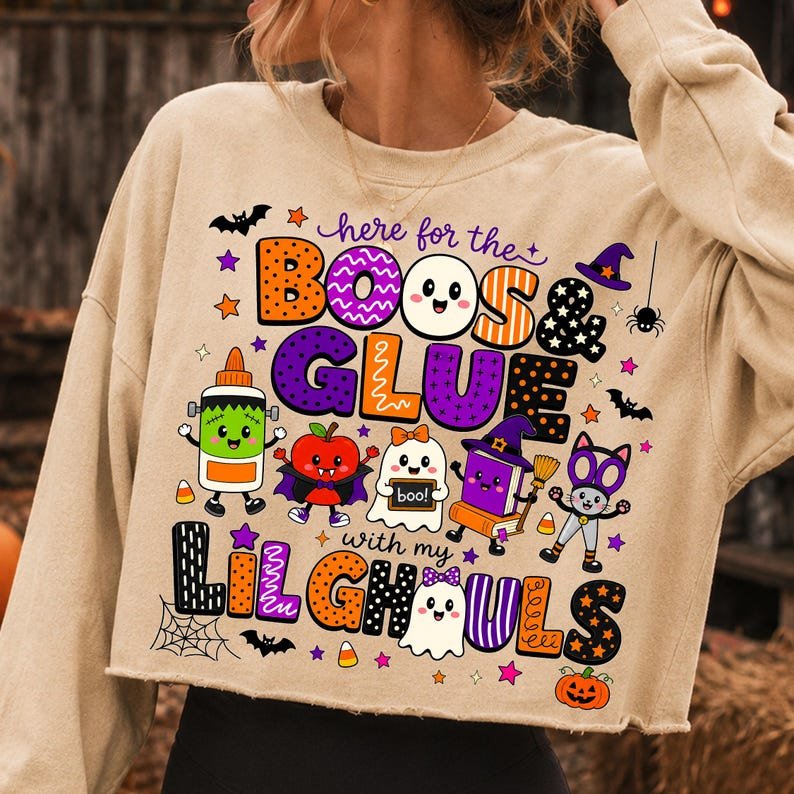 Halloween Teacher PNG, Here for the Boos & Glue, Classroom Ghost Design (Digital Download)
