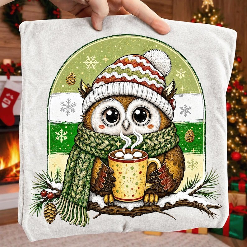 Cozy Christmas Owl PNG, Winter Hot Cocoa Sublimation Design (Digital Download)