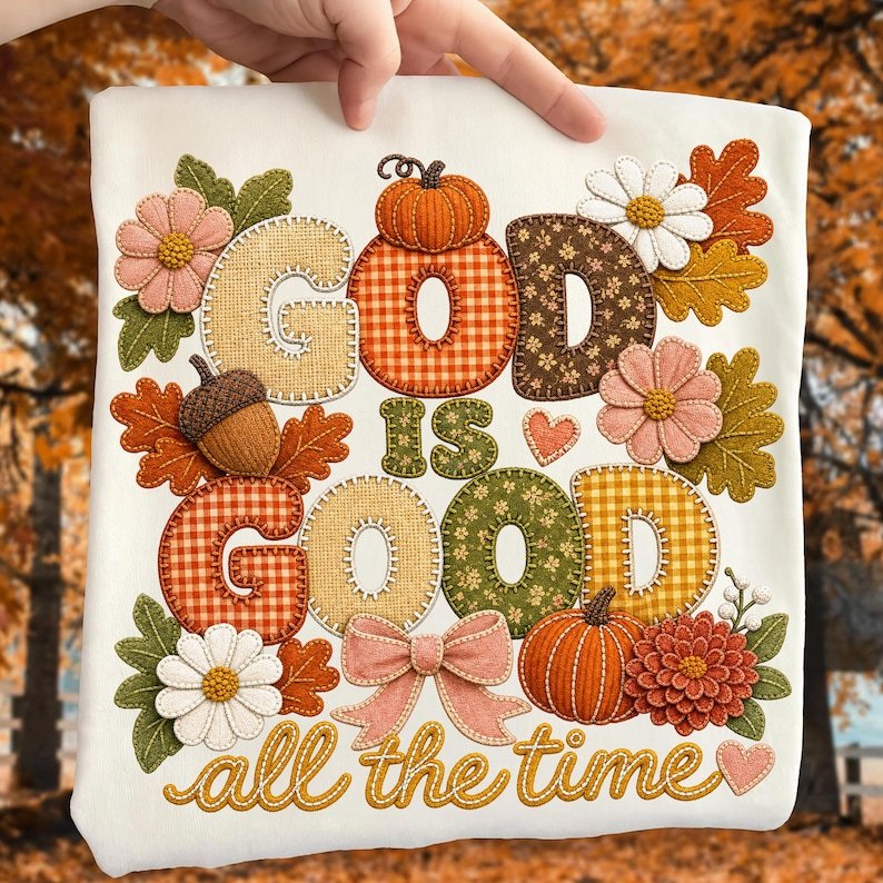 Christian Fall PNG, Patchwork Pumpkin Design, Faith Thanksgiving Graphic (Digital Download)