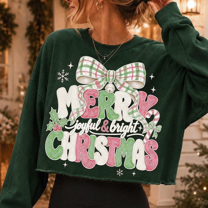 Merry Christmas Plaid Bow Shirt Design, Retro Coquette Holiday (Digital Download)