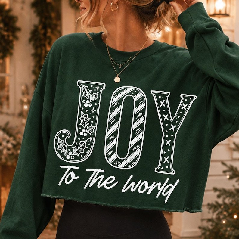 Joy To The World Christian Christmas Design, Holly & Stripes (Digital Download)