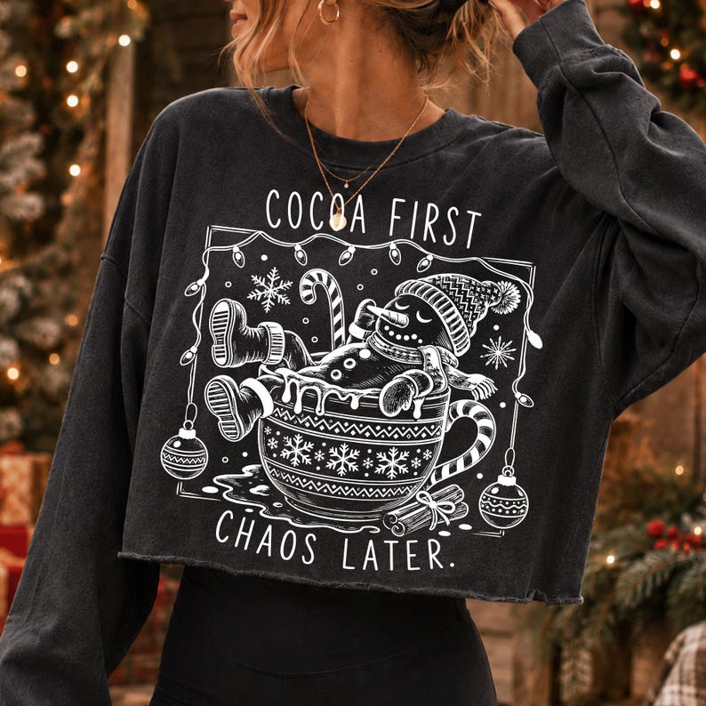 Funny Christmas Snowman PNG, Cocoa First Chaos Later, Retro Winter Design (Digital Download)