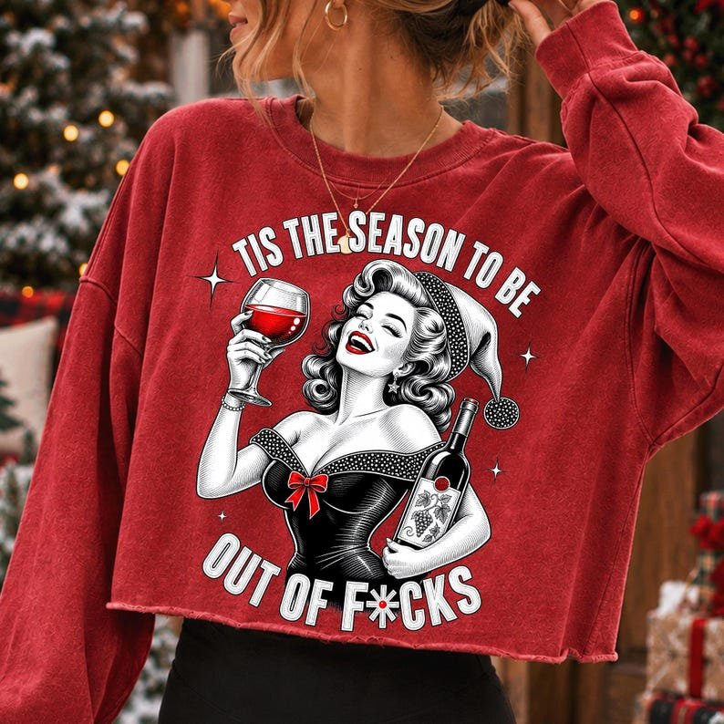 Tis the Season PNG, Funny Christmas Wine PNG, Sarcastic Holiday Sublimation, Retro Christmas Woman Shirt Design