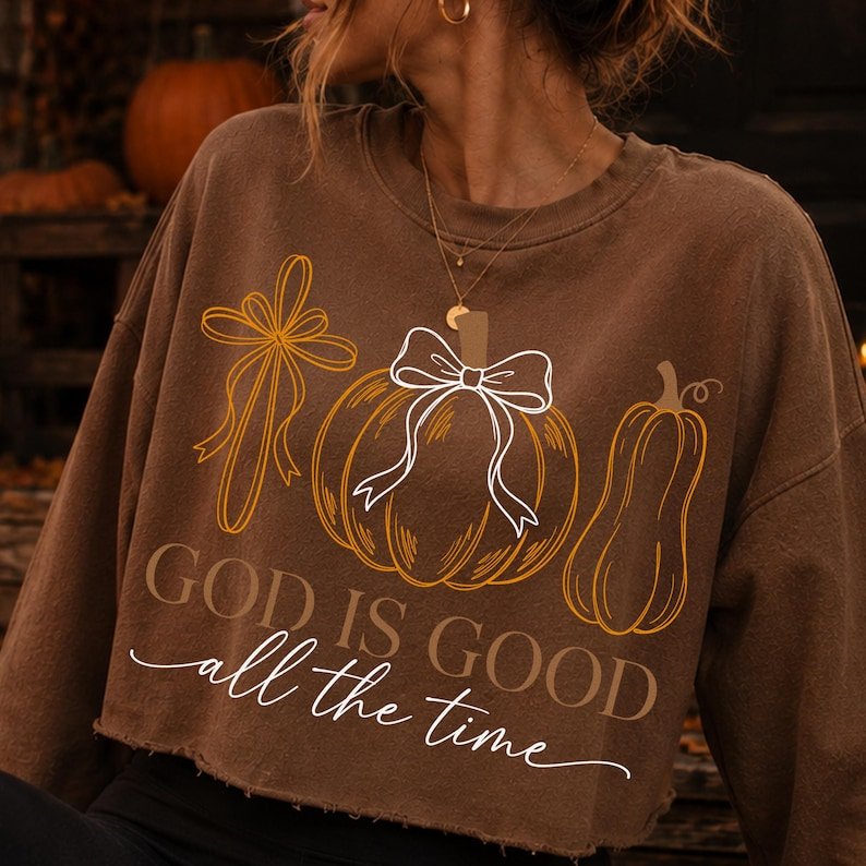 Christian Fall Pumpkin Bow Design, God Is Good All the Time (Digital Download)