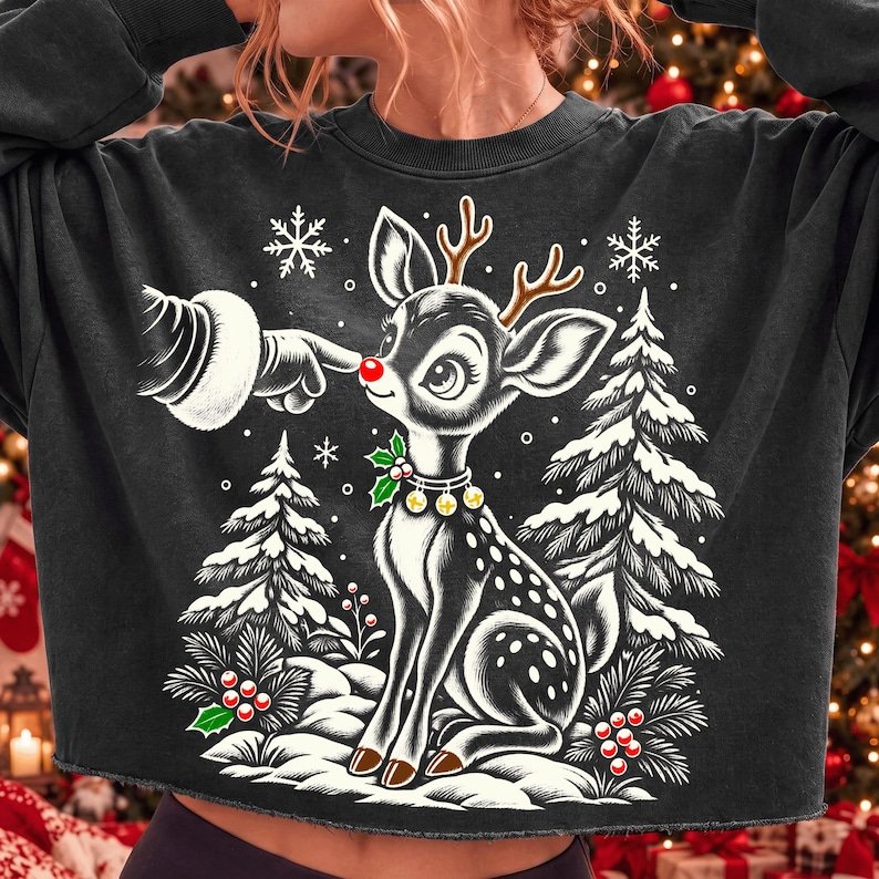 Vintage Reindeer Christmas PNG, Santa Hand Boop, Retro Fawn Design (Digital Download)