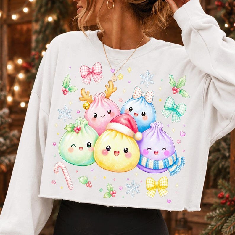 Kawaii Christmas Bao Buns PNG, Pastel Dumpling Holiday Design (Digital Download)