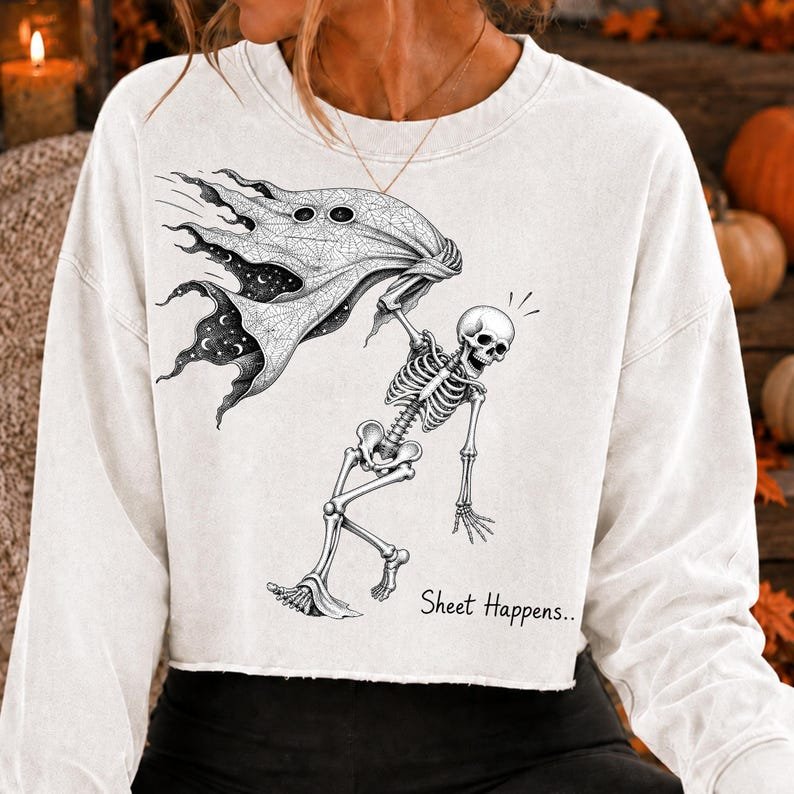Funny Skeleton Halloween PNG, Gothic Sheet Happens Design (Digital Download)