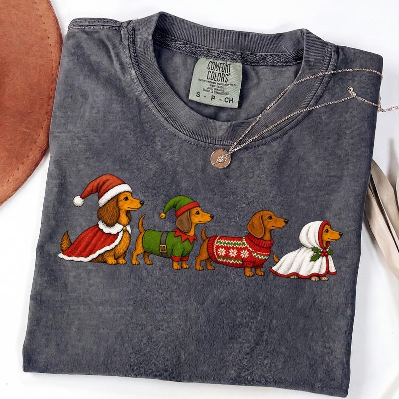 Christmas Dachshund PNG, Festive Dog Parade, Santa Elf Sweater (Digital Download)