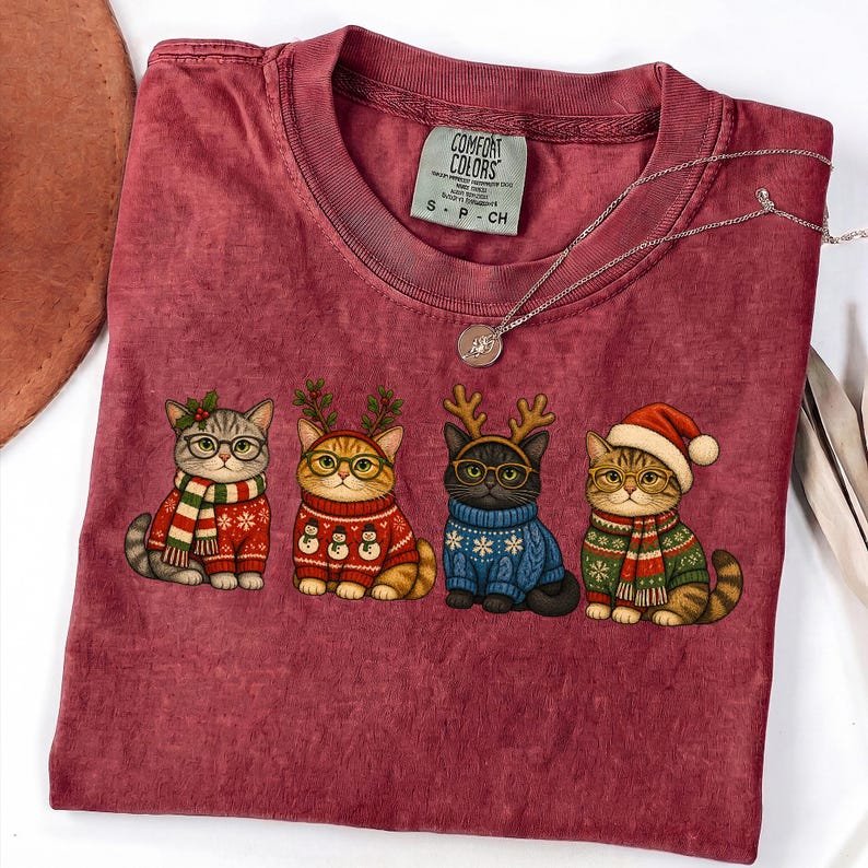 Christmas Cats PNG, Festive Holiday Cat Lover Sublimation (Digital Download)