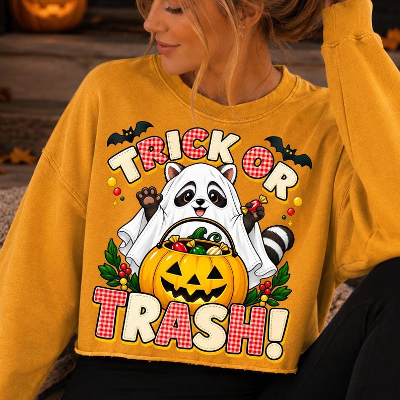 Trick or Trash Raccoon Ghost Halloween PNG, Funny Trash Panda Shirt Design (Digital Download)