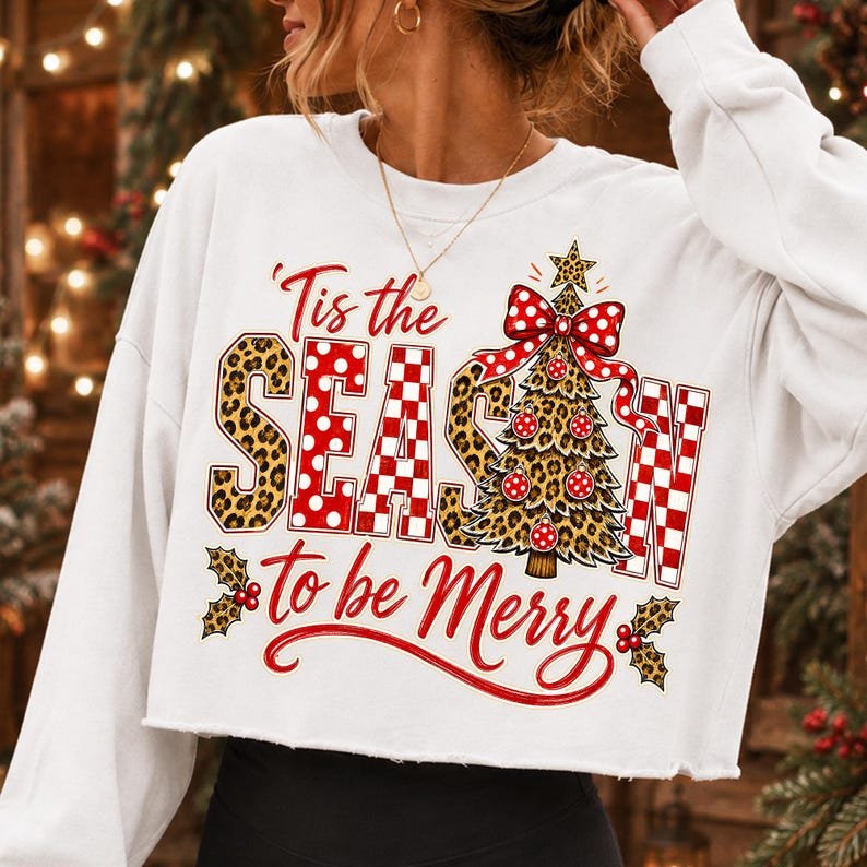 Leopard Christmas Tree PNG, Red Gingham Bow, Coquette Holiday Design (Digital Download)