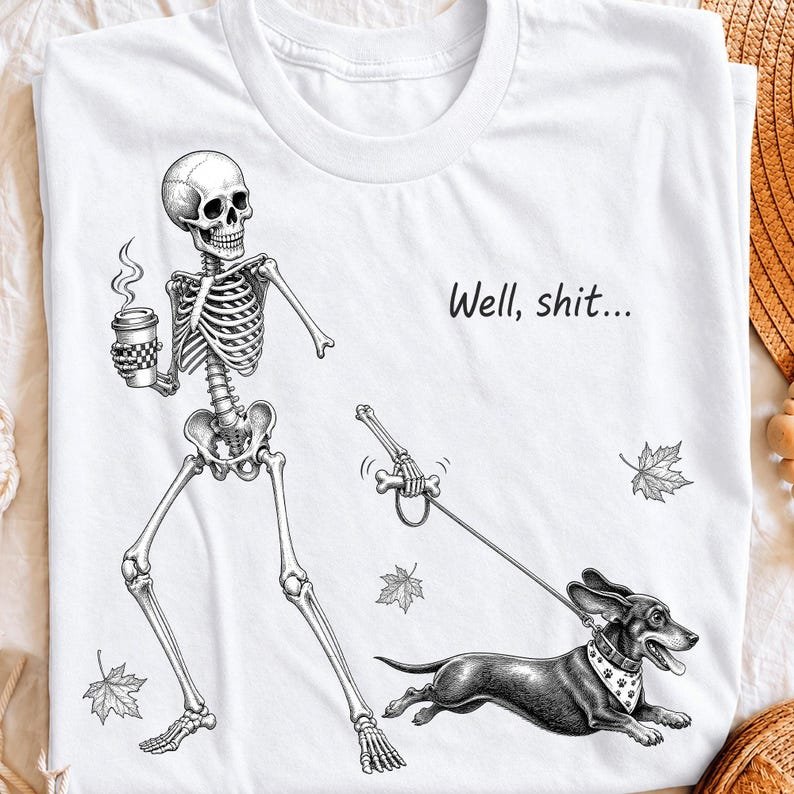 Funny Skeleton Dachshund Coffee Lover Shirt Design (Digital Download)