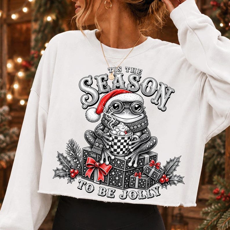 Christmas Frog PNG, Retro Holiday Design, Sublimation File (Digital Download)