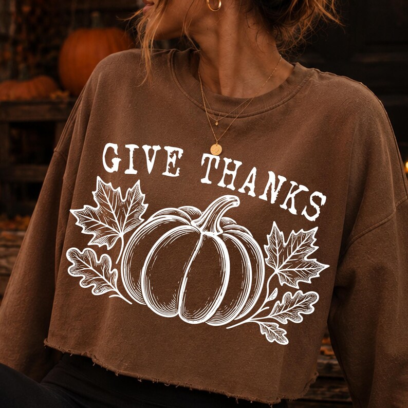 Give Thanks Pumpkin Fall Shirt Design, Rustic Harvest Sublimation (Digital Download)