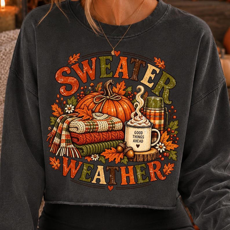 Sweater Weather Pumpkin Autumn PNG, Cozy Fall Sublimation Design (Digital Download)