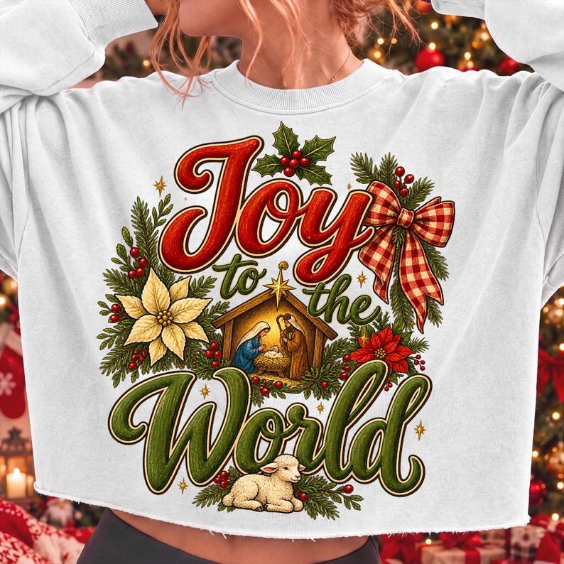 Joy to the World Nativity Scene PNG, Christian Christmas Design (Digital Download)